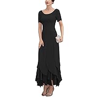 Lace Chiffon Mother of The Bride Dresses for Wedding 2023 Women Formal Short Sleeves Ruffle Bottom Evening Dresses