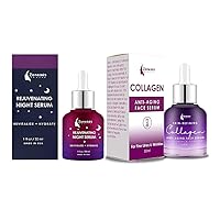 Rejuvenating Night Serum and Collagen Serum - Anti-aging Duo Bundle (1 of each Serum) - Combo Pack - Made in USA Skincare