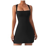 Sleeveless Dress for Women 2023 Square Neck Plus Size Trendy Mini Dress Tank Top Stretch