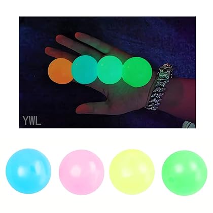 YWL Upgrade Glow Sticky Balls Sticky Wall Balls Sticky Balls Glow Squishy Ball Stick to The Wall and Slowly Fall Off,Fun Toy for ADHD, OCD,4PCS (45mm)