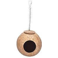 Bird Nest Bed Wooden Parrot Nesting House Hanging Chain Cage Chew Toy for Bird Coconut