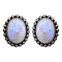 Multi colour gemstone handmade fashion stud earrings for women 925 sterling silver plated gift party jewelry