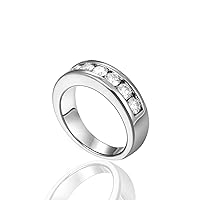 Men Moissanite Ring Moissanite Eternity Wedding Band Ring, 1.4cttw D Color VVS1 Lab Diamond Channel Set, S925 Silver with 18K White Gold Plated Moissanite Wedding Engagement Anniversary