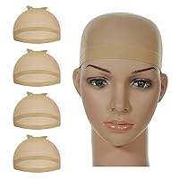4 Pcs Stretchy Nylon Wig Caps, Brown Skin Tone Wig Cap for Women, Bald Cap for Wigs