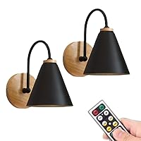 Battery Operated Wall Sconces Set of 2 Wireless Lamps, Easy to Install Not Wires, Remote Control Dimmable LED Light Bulb, Rechargeable Wall Lamp Fixtures for Indoor Bedroom Farmhouse Gallery (