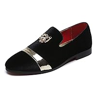 Mens Velvet Loafers Slippers with Gold Buckle Wedding Dress Shoes Slip-on Smoking Flats Black Blue Red