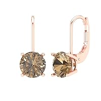 4ct Brilliant Round Cut Drop Dangle Simulated Champagne Solid 18k Rose Gold Earrings Lever Back