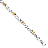 925 Sterling Silver Polished Lobster Claw Closure Citrine Bracelet Measures 3mm Wide Jewelry for Women