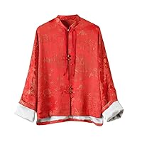 Women's Mulberry Silk Pleating Stand Collar Handmade Button Top Jacket 2681