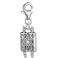 Jewish Hebrew Sefer Torah Scroll Charm w/Star of David Clip on Charm Jewelry w/Lobster Clasp