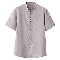 Linen Shirt Men's Short-Sleeved Chinese Style Summer Loose Casual Cotton and Linen Thin Top