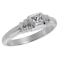Sterling Silver Cubic Zirconia Solitaire Ring Bezel Set Princess Cut 1/3 ct, Sizes 6-10