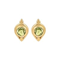 Green Peridot Round Gemstone 925 Sterling Silver Gold Plated Small Post Earring