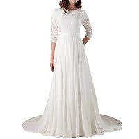 Tsbridal Beach Wedding Dress Long Sleeves Round Neck Lace Wedding Gowns