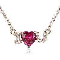 14K Gold Plated 925 Sterling Silver Heart Cut Created Pink Ruby I Love U Shape Pendant Necklace For Women's & Girl's