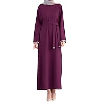 Womens Long Sleeve Muslim Dresses Ethnic Style Kaftan Abayas Long Sleeve Abaya Set 4XL Satin Arab Maxi Dress