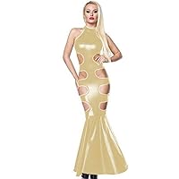 18 Colors Cut Out Waist Legs Dress Ladies Sleeveless Mermaid Dress (Light Gold,5XL)