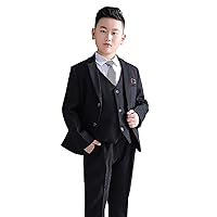 Boys Formal Suit Blazer Vest Pants 5-Piece Set with Tie or Bowtie Single-Breasted Jacket Dresswear Suit for Wedding Party