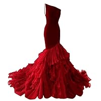 VeraQueen Women's Gorgeous Burgundy Mermaid Evening Dresses One Shoulder Tired Prom Dress