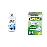 Biotène Dry Mouth Oral Rinse (33.8 fl oz) & Polident Denture Cleanser Tablets (120 Count)
