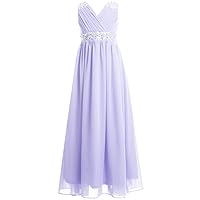 FAIRY COUPLE Girl's Embellished V-Neck Long Flower Girl Junior Bridesmaid Dress for Wedding Party K0156