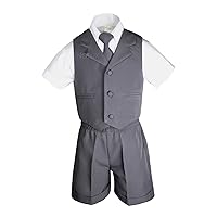Dark Gray Boy Infant Baby Formal Eton 4pc Vest Sets Shorts Shirt Suit Size S-4T (2T)