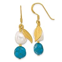 9.4mm 925 Sterling Silver Gold Plated Fwc Pearl Recon Blue Zircon Earrings Measures 41.2x9.4mm Wide Jewelry Gifts for Women