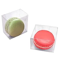 Newbested 100 Pack Clear Plastic Macaron Boxes,Transparent Chocolate Candy Cookies Malt Balls Mini Gift Packing Boxes for Valentine's Day Wedding Party Baby Shower Display(2.17