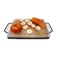 Himalayan Pink Salt Block & Metal Tray Set 12” x 8” x 1.5” for Cooking, Grilling, Cutting, and Serving with Himalayan Cooking Accessories