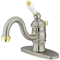 Kingston Brass KB3409PL Victorian 4-Inch Center Lavatory Faucet with Procelain Lever Handle, Brushed Nickel with Polished Brass Trim