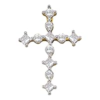 The Diamond Deal 14kt Yellow Gold Womens Princess Round Diamond Cross Religious Pendant 1/2 Cttw