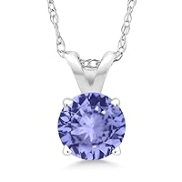 Gem Stone King 14K White Gold Round 5MM Gemstone Birthstone Solitaire Pendant Necklace | White Gold Necklace for Women | With 18 Inch Gold Chain
