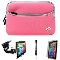 Pink Slim Protective Soft Neoprene Cover Carrying Case Sleeve for HTC Flyer 3G 7 Inch Tablet Device and a Hand Strap and a Anti Glare Screen Protector and a Windshield Mount Kit