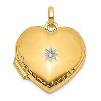 14k and White Rhodium Polished And Textured Diamond 15mm Love Heart Photo Locket Pendant Necklace Jewelry for Women
