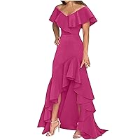 Women's Sun Dresses Summer Casual Fashion V-Neck Split Ruffle Irregular Elegant Dress Cute Dresses