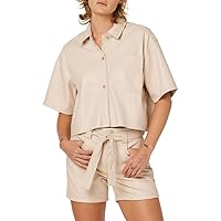 HUDSON Women's Ss Cropped Oversized Button Down Shirt