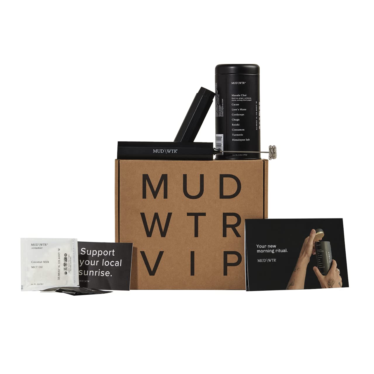 MUDWTR Coffee Alternative Morning Ritual Kit, Organic Lion's Mane, Cordyceps, Chaga, and Reishi Mushroom Powder, Vegan, Milk Frother Included, ...