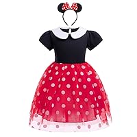 Dressy Daisy Toddler Girls Polka Dots Fancy Dress Up Halloween Costume Birthday Party Outfit with Mouse Ears Headband Size 2T to 3T, Red 426