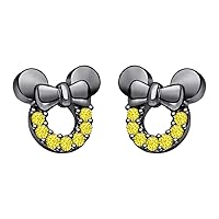 Minnie Mouse Bow Earrings Gemstone 14k Black Gold Over Sterling Silver Screwback Girls Earrings