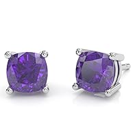 Amethyst 6mm Cushion Stud Earrings in 14k White Gold