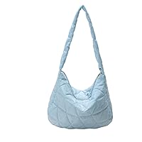 Shoulder Bag for Women Large Capacity Cotton Padded Ladies Tote Bags Female Handbag Solid Color for Travel (Blue)