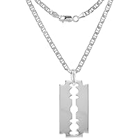 Sterling Silver Razor Blade Necklace Italy 1 1/2 inch 16-24 inch