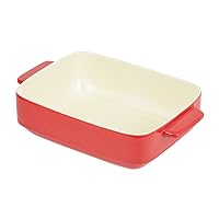 Pearl Metal L-1829 Rectangular Deep Plate, 9.4 x 7.5 inches (24 x 19 cm), Heat Resistant, Red, Oven Chef
