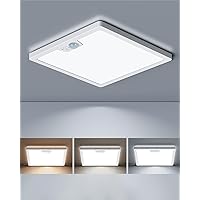 12in Motion Sensor Ceiling Light Wired, 3000K 4000K 5000K Selectable, 24W Flush Mount Light Fixture with 3 Timer, Square Motion Ceiling Light for Closet Porch Stairs Hallway, White