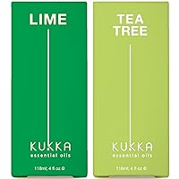 Lime Essential Oil for Skin & Tea Tree Oil for Skin Set - 100% Natural Aromatherapy Grade Essential Oils Set - 2x4 fl oz - Kukka