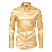 Shirts Men Long Sleeve Button Down Shiny Solid Casual Shirt Party Wedding Formal Dress Shirts