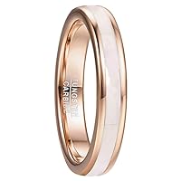 Vakki 4mm Rose Gold Tungsten Carbide Rings for Women with Mother of Pearl Shell/Marble Inlaid Engagement Wedding Band Comfort Fit Size 12.75