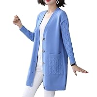 Autumn Women Vintage Sweater V Neck Solid Loose Knitwear Outerwear Single Breasted Casual Knitted Cardigan