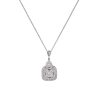 AGS Certified Natural Diamond Cluster Pendant (I1-I2,F-G) 0.76 ctw 14K White Gold. Included 18 Inches Gold Chain.