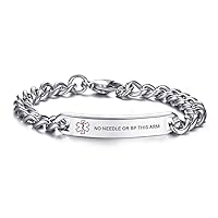 VNOX Medical Alert ID Bracelet - Mens Womens Stainless Steel ID Tag Medical Alert Emergency Bracelet,7.2/8/8.4 Inches